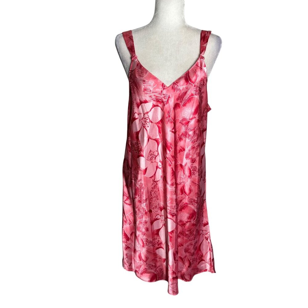 Delicate Treasures Satin Sleeveless Nightgown XL Pink Floral Adjustable Straps